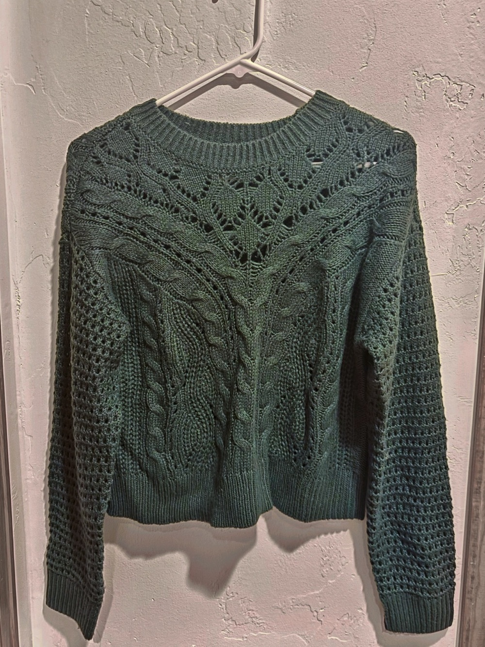 Lucky Brand Dark Green Cable & Openwork Knit Sweater